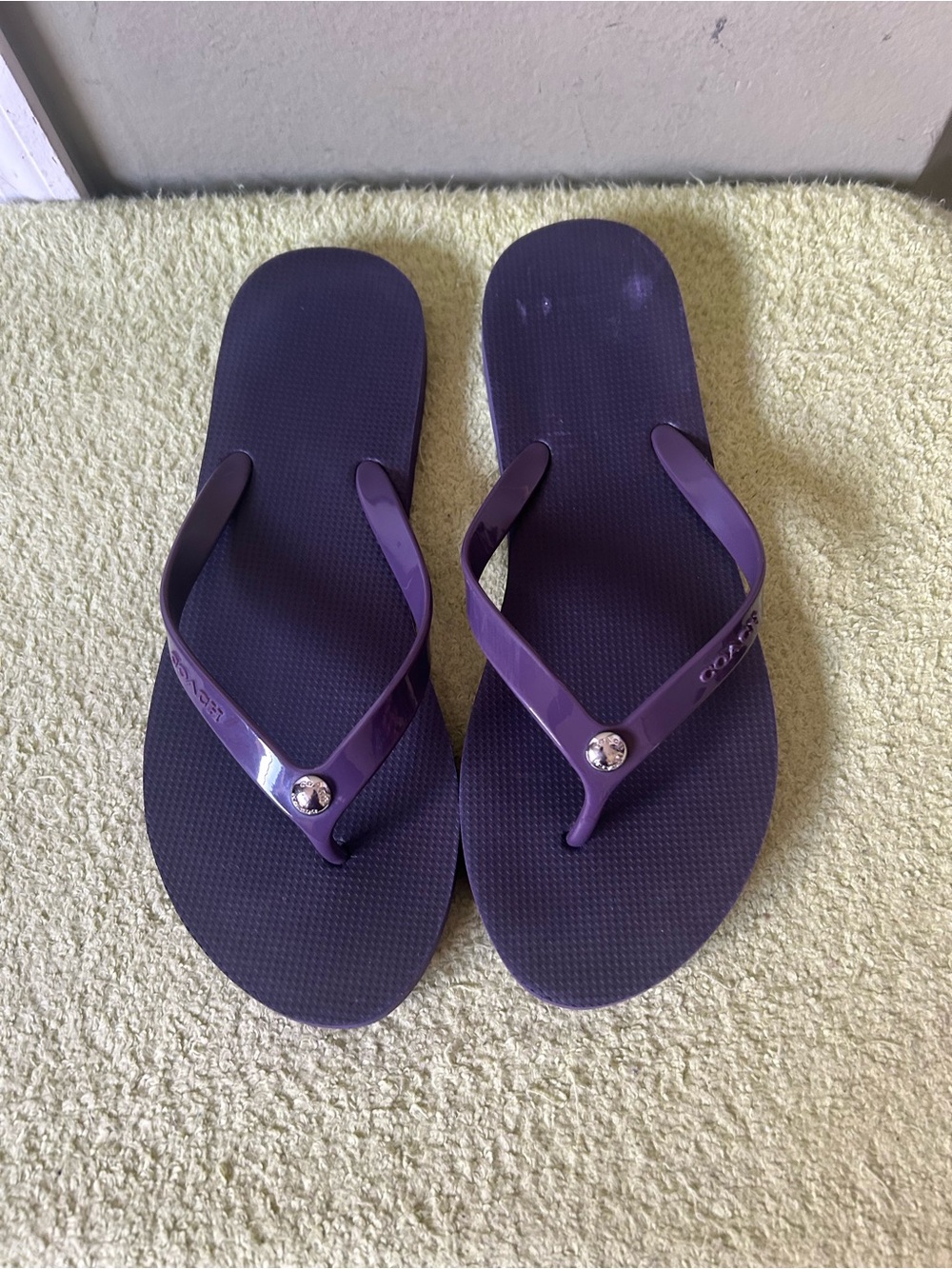 Coach Purple Women's Flip Flop Sandals with Silver Accents